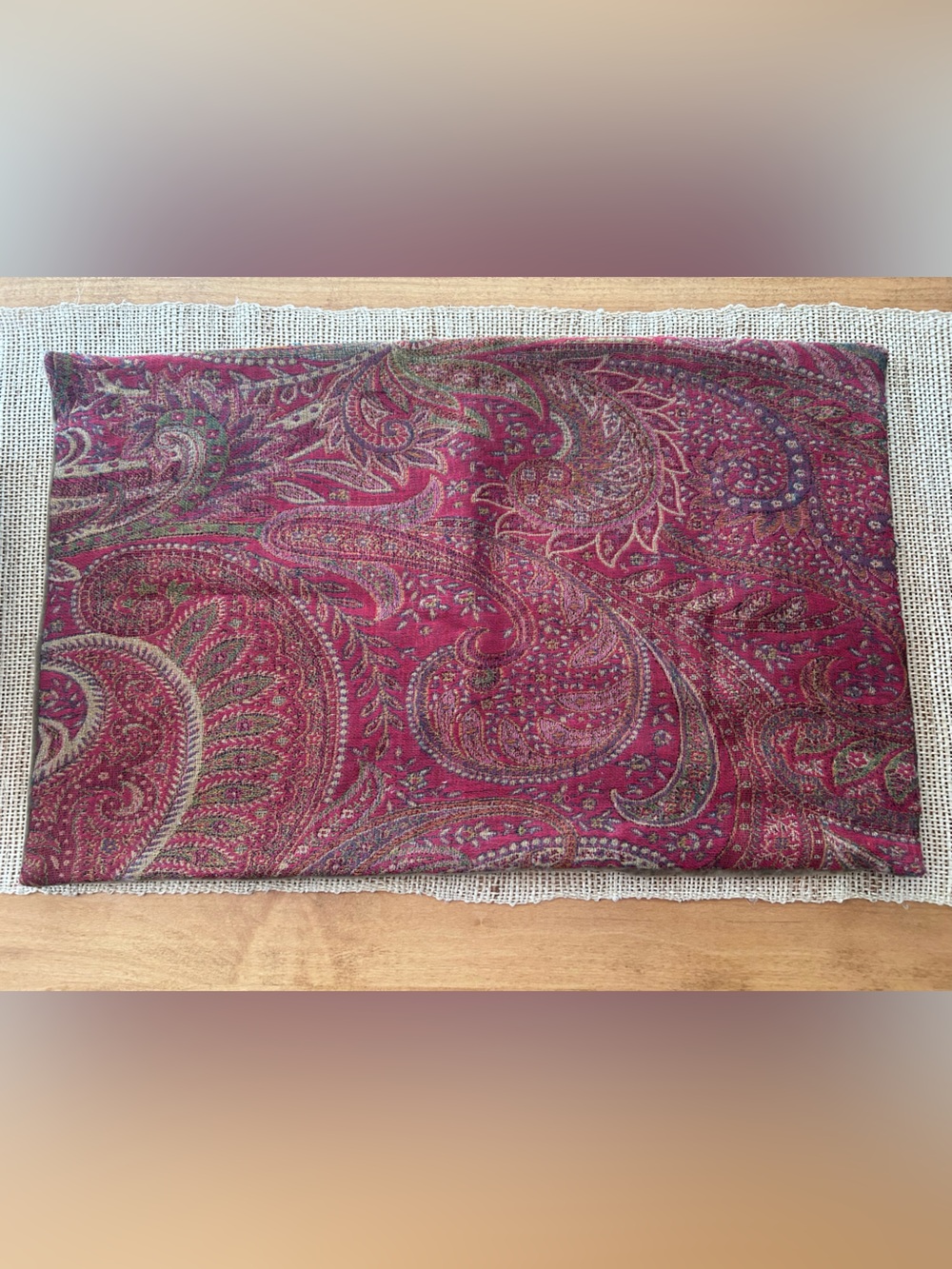 Pottery Barn Paisley Lumbar Pillow Cover.Shades of Red & Dark Olive Green.26”x16